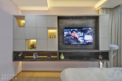 TV feature wall-cum-storage cabinets in Master Room
